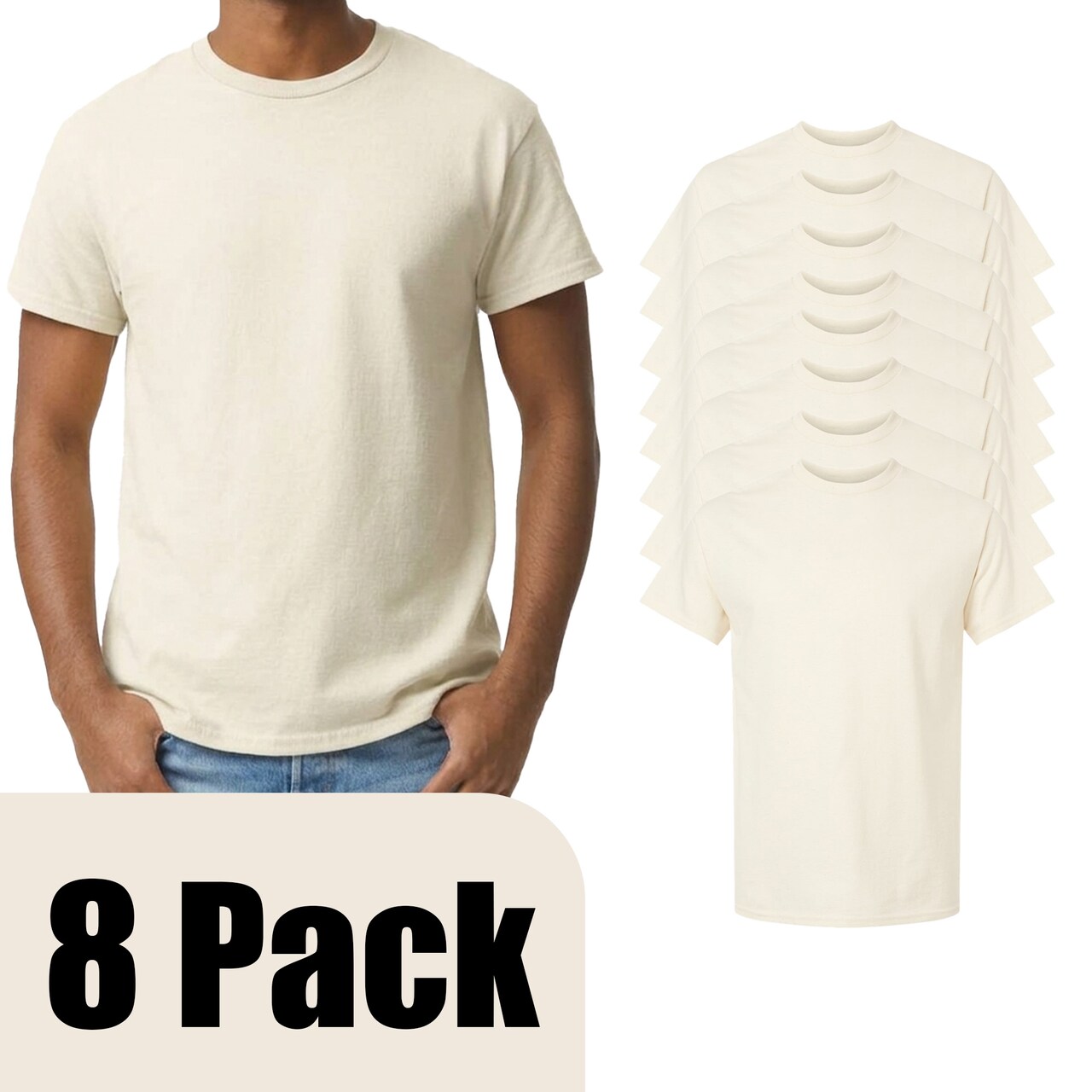Gildan Men's Ultra Cotton Blank T-Shirt for Custom Design, Short Sleeve Crewneck Tee, Natural, S-5XL